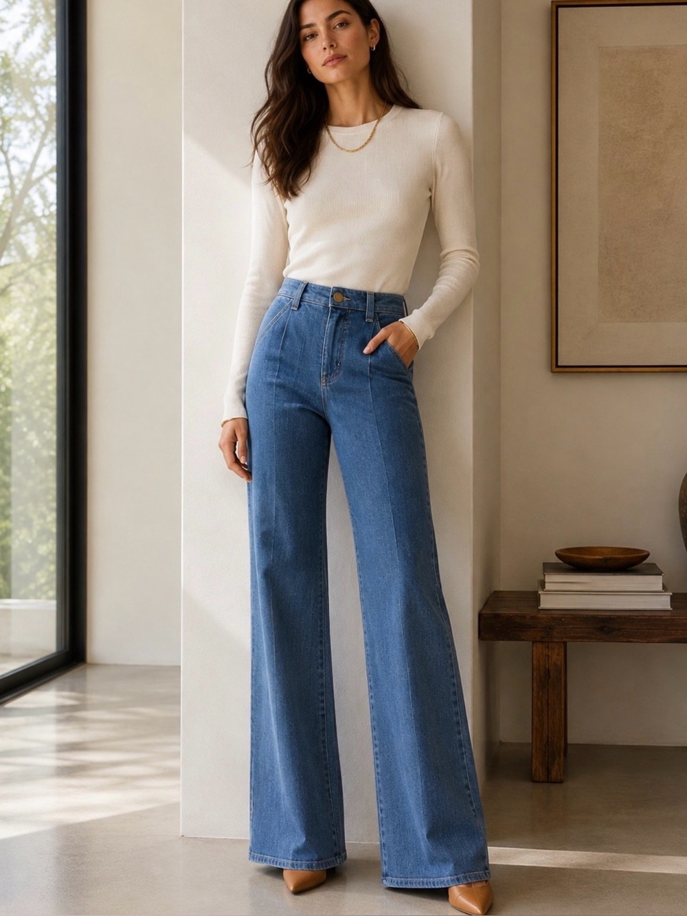 L’AGENCE Weston High Rise Wide Leg Trouser Jeans 24 Blue Stretch Designer Denim